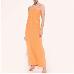 cult gaia breanna orange halter top linen maxi summer dress size SMALL